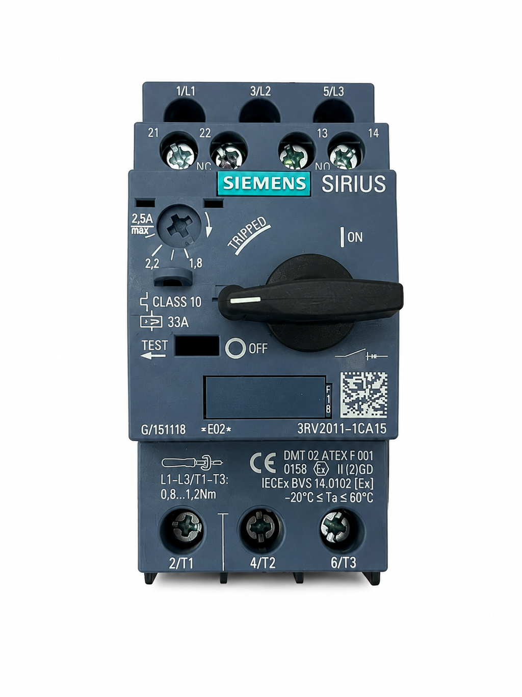 Guardamotor Siemens SIRIUS 3RV2011-1CA15 | Ajuste 1.8–2.5 A | Protección para Motor