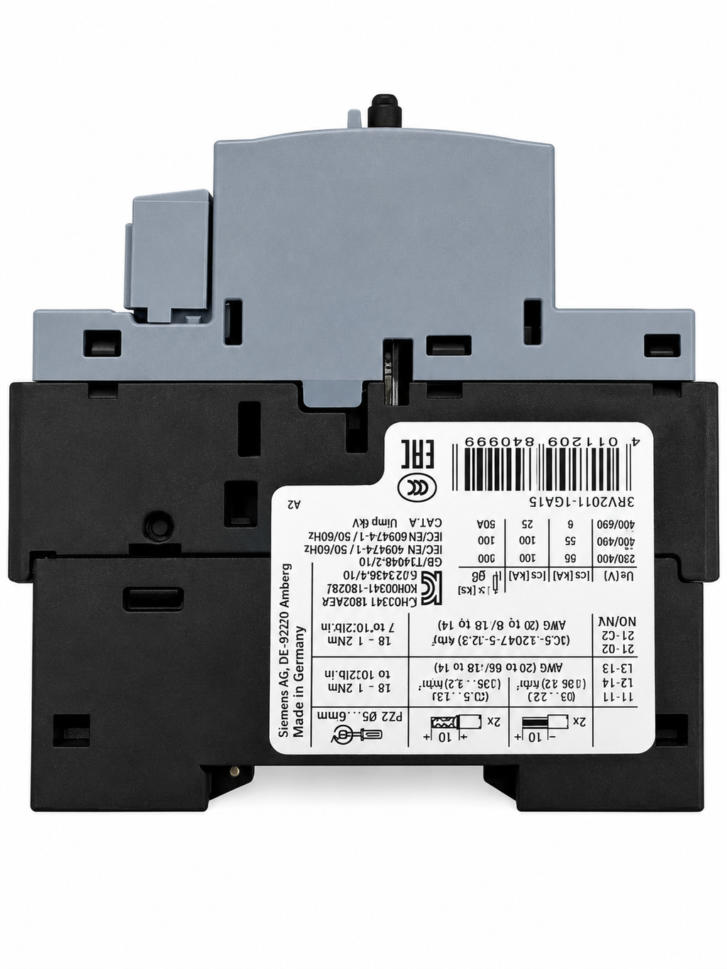 Guardamotor Siemens SIRIUS 3RV2011-1GA15 | Ajuste 4.5–6.3 A | Protección para Motor