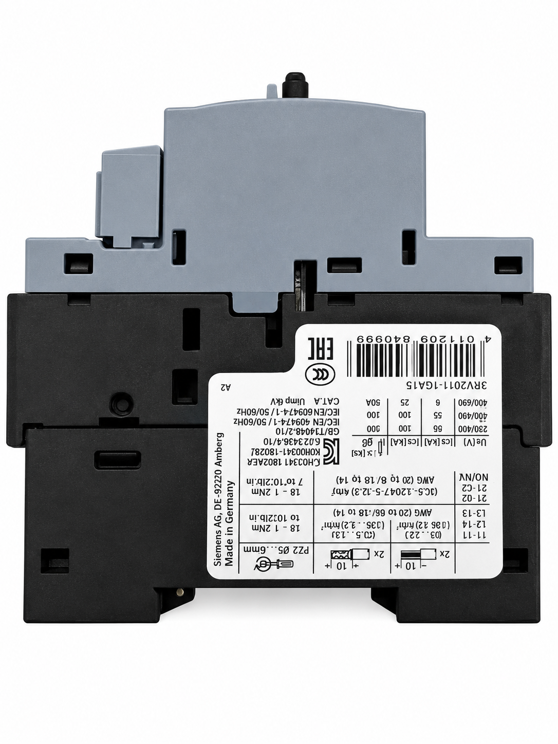 Guardamotor Siemens SIRIUS 3RV2011-1GA15 | Ajuste 4.5–6.3 A | Protección para Motor