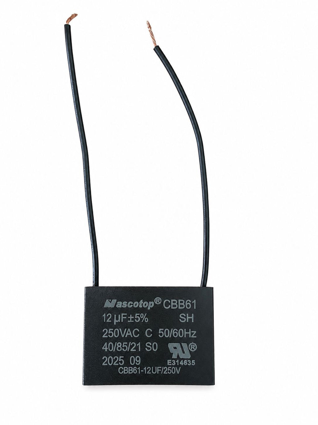 Capacitor CBB61 12µF 250VAC para Ventilador y Motor | 2 Cables