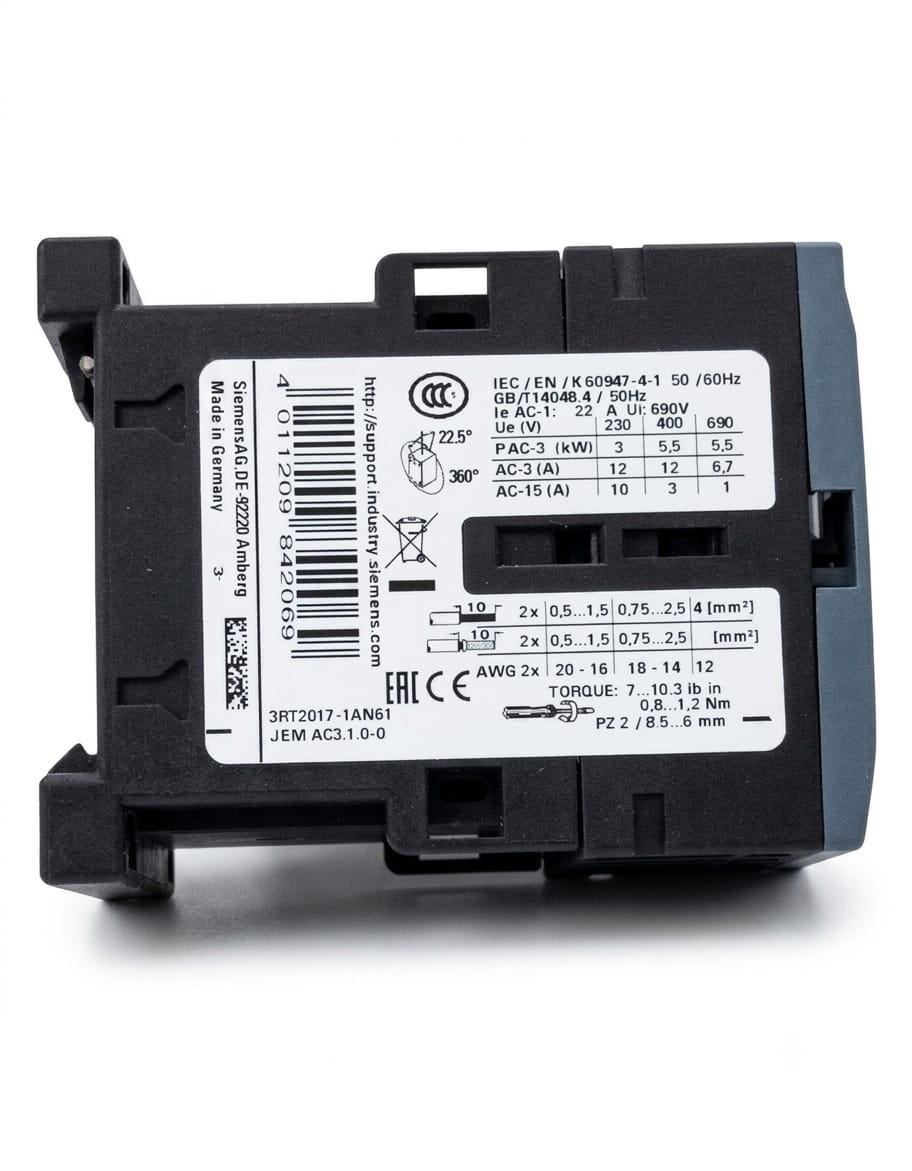 Contactor Siemens 3RT2017-1AN61 | Bobina 220V AC | 12A | 3 Polos + 1NO/1NC