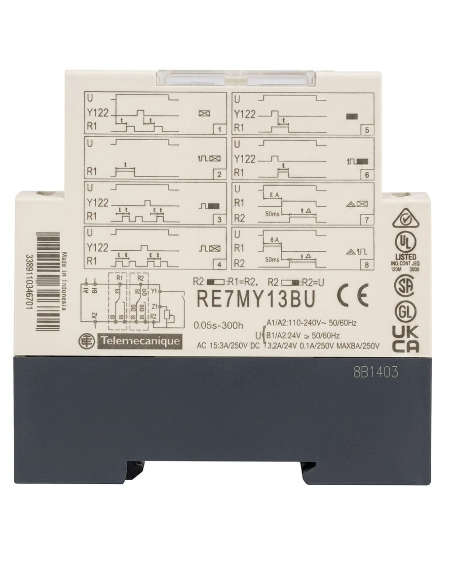 Relevador Temporizador Schneider Electric RE7MY13BU | 8 Funciones | 0.05–1 s | 24 VAC/DC / 110–240 VDC