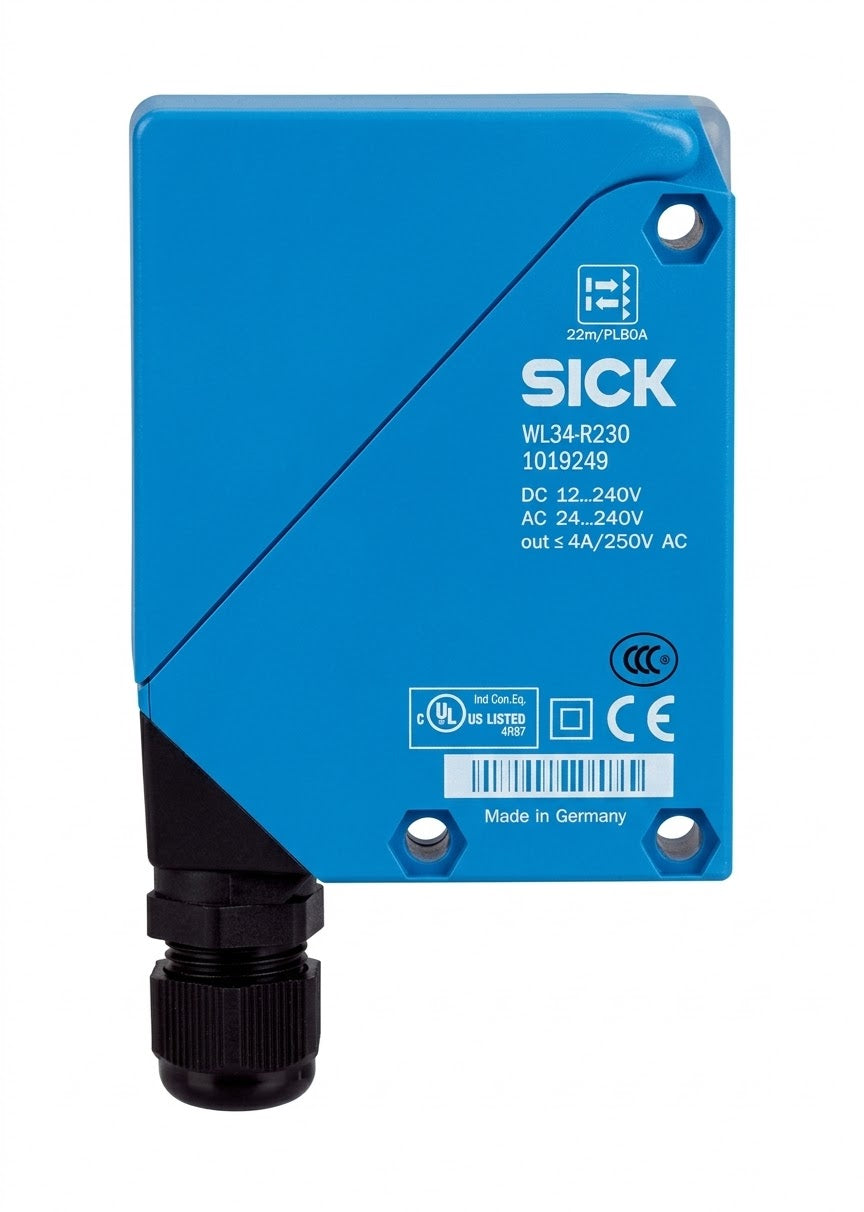 Sensor fotoeléctrico retrorreflectivo SICK WL34-R230 | Salida de relé · Alcance máximo 22 m