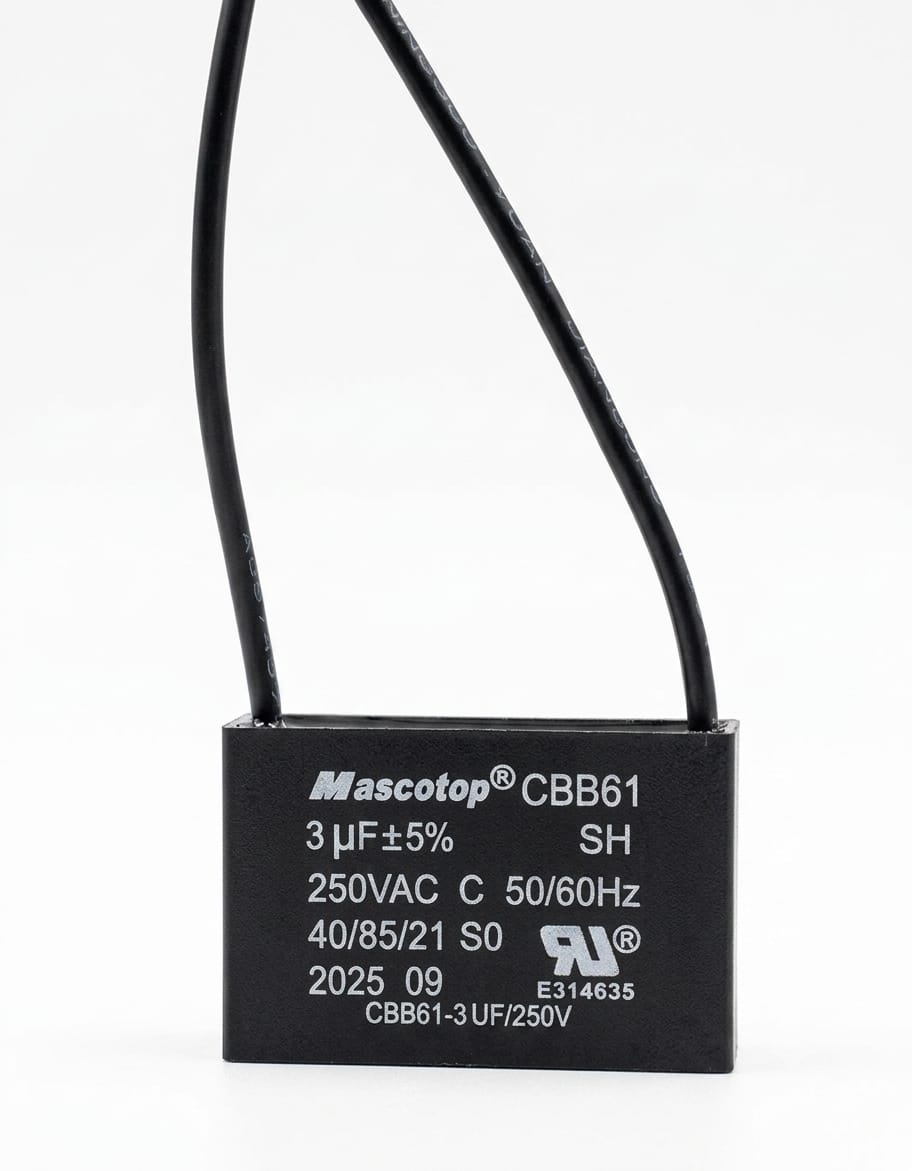 Capacitor CBB61 12µF 250VAC para Ventilador y Motor | 2 Cables