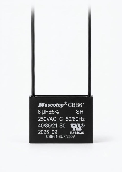 Capacitor CBB61 12µF 250VAC para Ventilador y Motor | 2 Cables